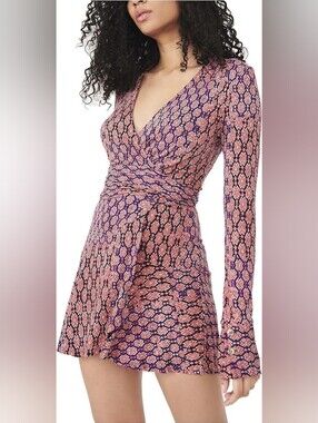 Free People Rhetta Wrap Dress in Pink and Purple